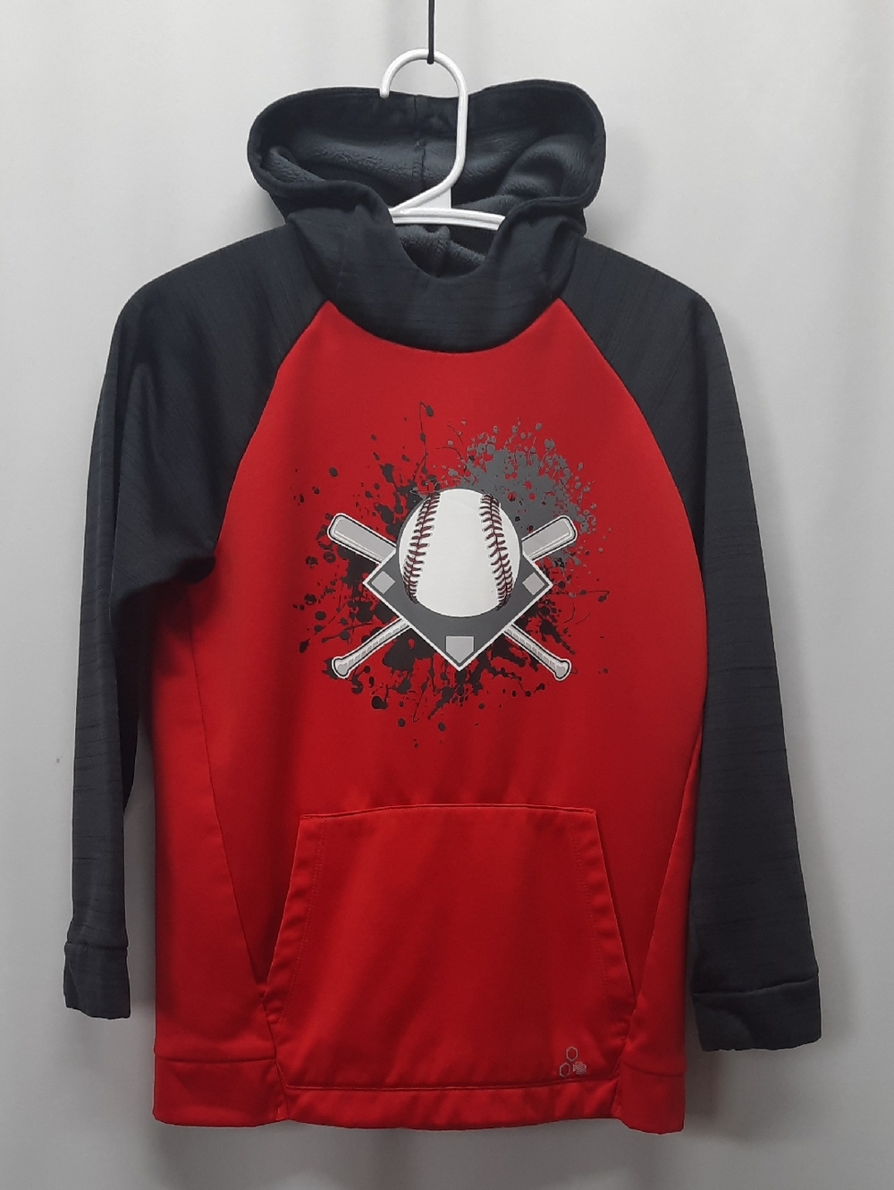 Tek Gear Boys Youth Large 14/16 Baseball Fleece Hoodie Red Black WarmTek Sports